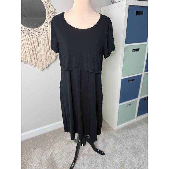Kindred Bravely Black Eleanora Bamboo Maternity & Nursing T-Shirt Dress Large - Picture 2 of 6